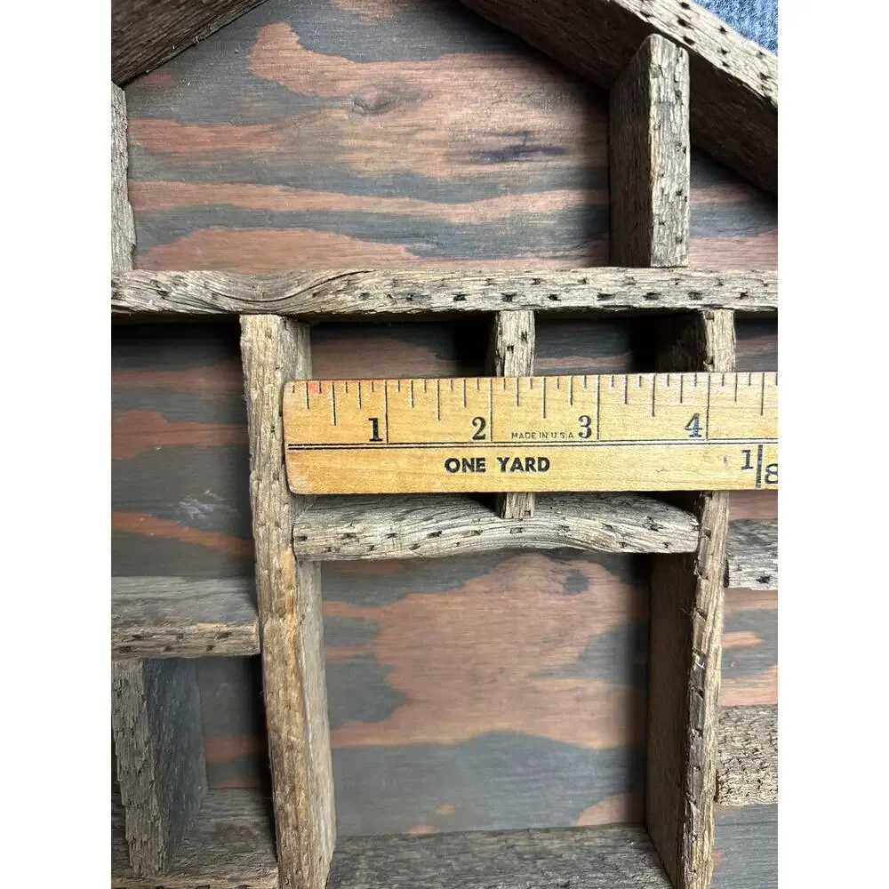Vintage primitive wood trinket shelf house shape knick knacks display rustic 16”